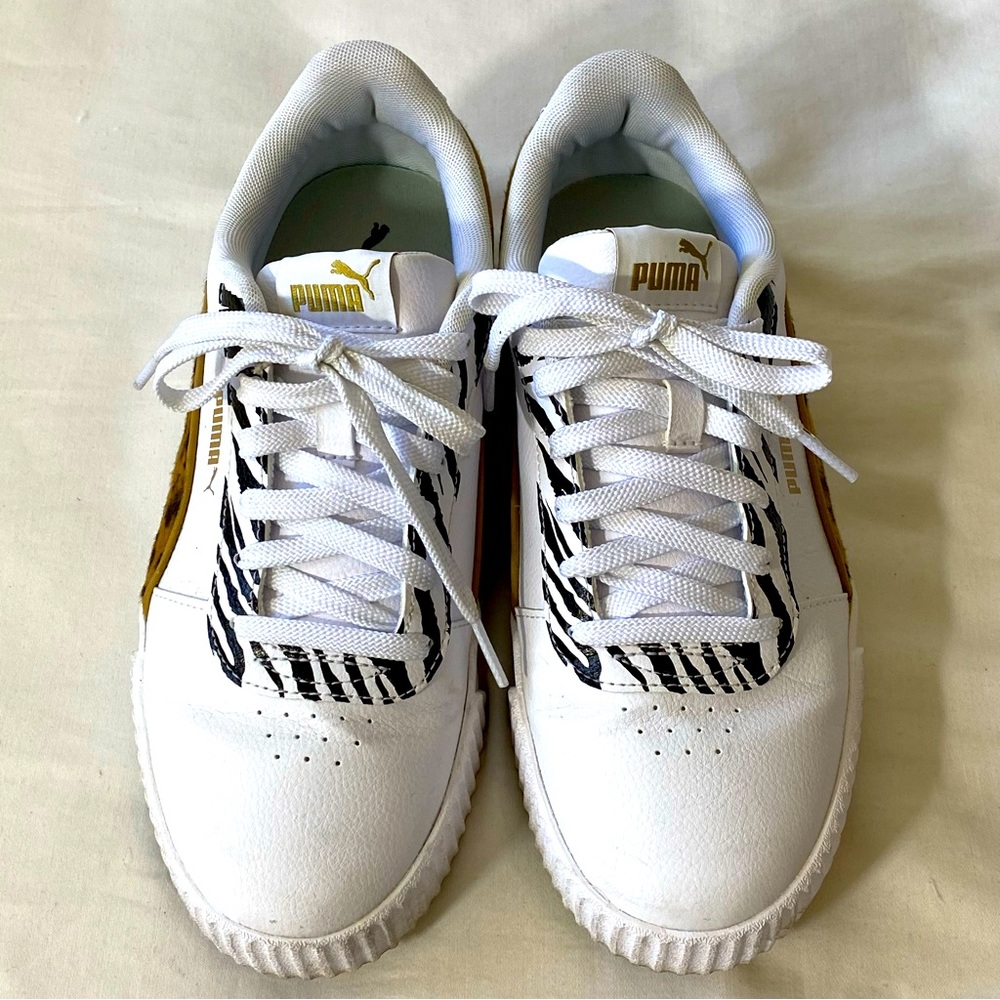 Puma Carina Animal Mix Cheetah 375182-01 White Platform Sneakers Women’s 8.5
